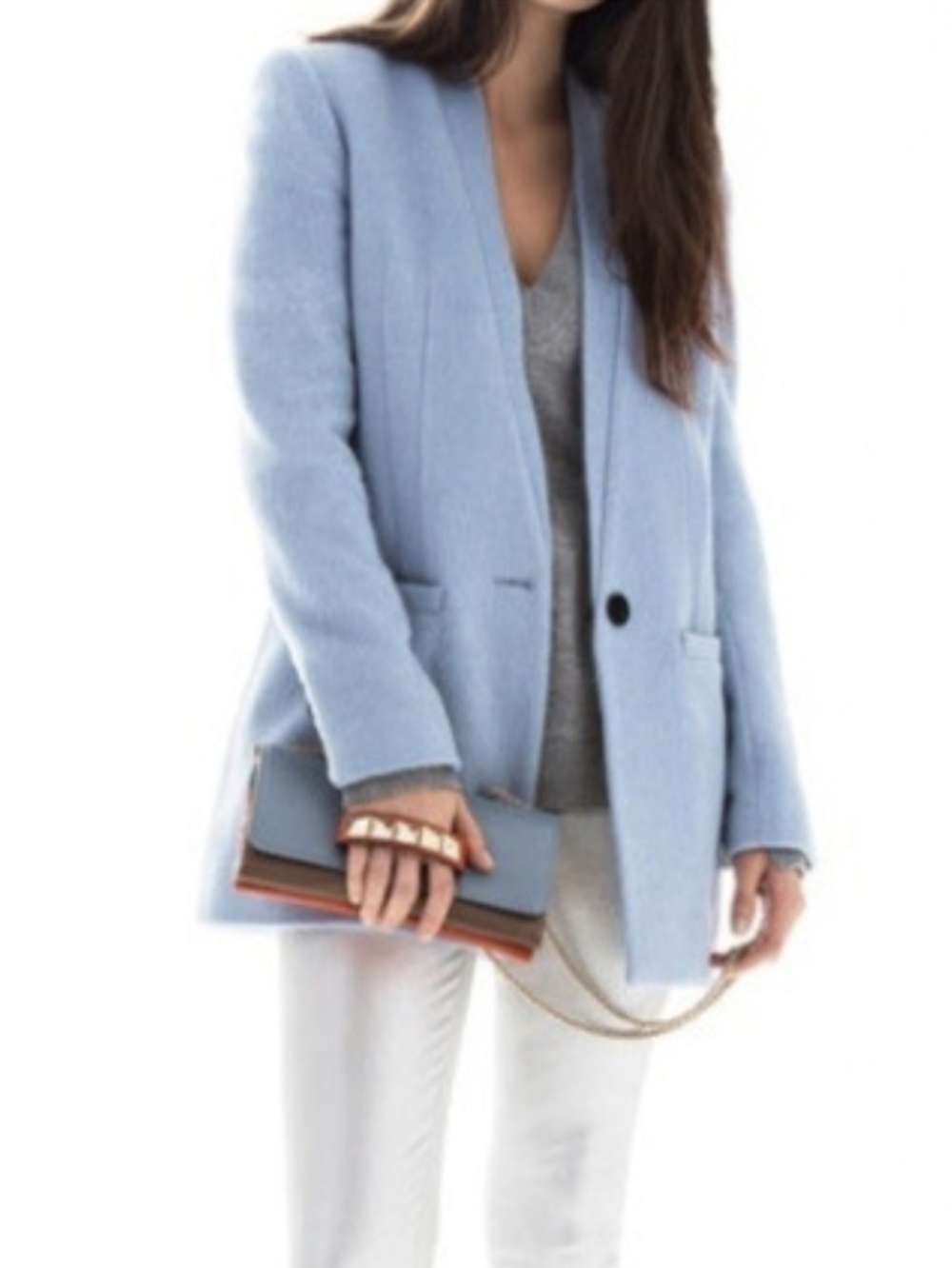 INTERMIX Light Blue Mohair and Wool Boyfriend Blazer Jacket P